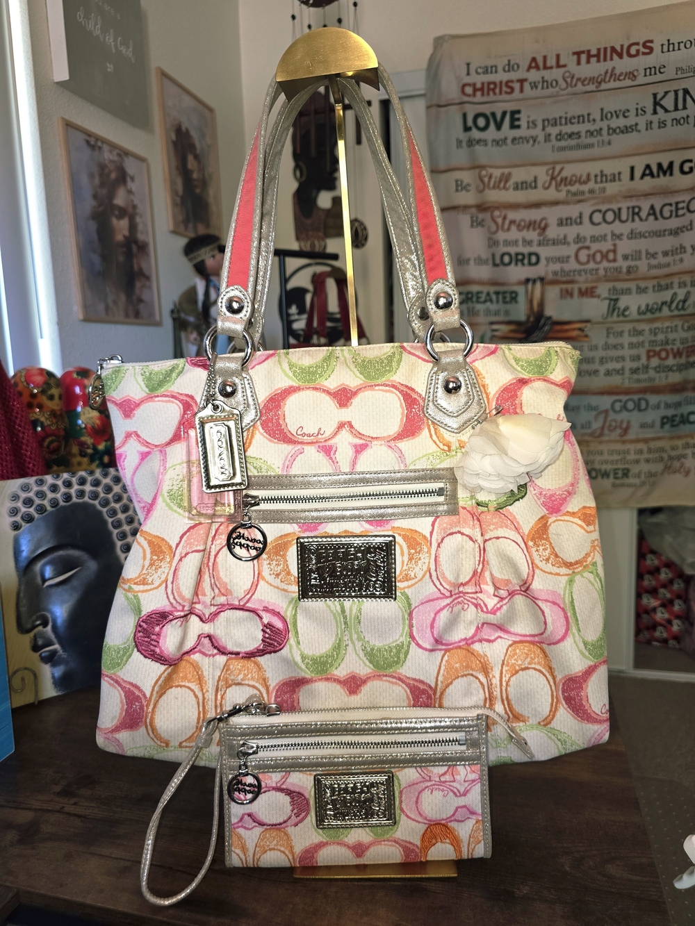 Coach Multicolor Signature Canvas Tote with Wristlet